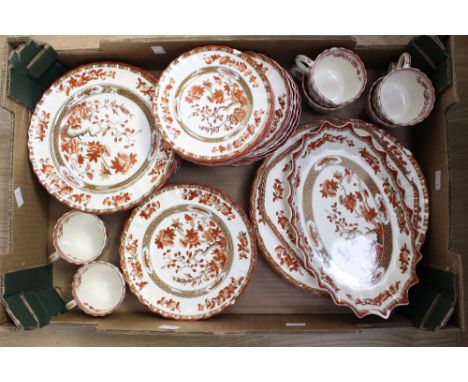 Spode Red Indian tea part dinner and teaset, including cups and saucers, dinner plates, side plates, bowls, etc (one box) 