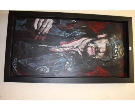 Zinsky (Contemporary British), signed, oil on canvas, portrait of Lemmy from Motorhead. Approx. 133cm x 73cm (including frame