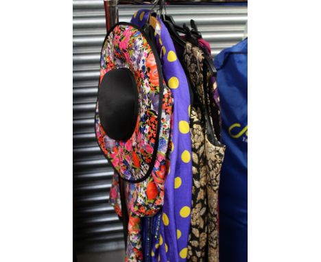 A shot silk and purple/gold design Indian wrap overskirt, one cobalt blue 1980's silver sequined top, 1970's nylon vibrant de