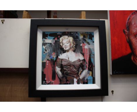 Zinsky (Contemporary British), signed, oil on canvas, portrait of Marilyn Monroe. Approx. 61cm x 61cm (including frame). De M