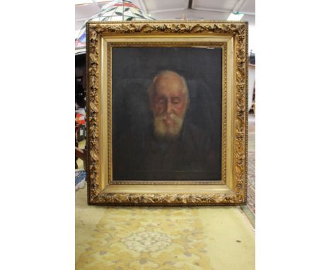 19th Century English School, portrait of bearded elderly gentleman's head, oil on canvas, framed. 