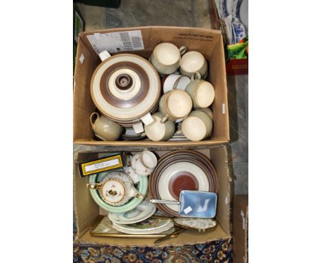 A collection of Denby tableware, together with a part dressing table set with mirror, and a part tea service (2 boxes)