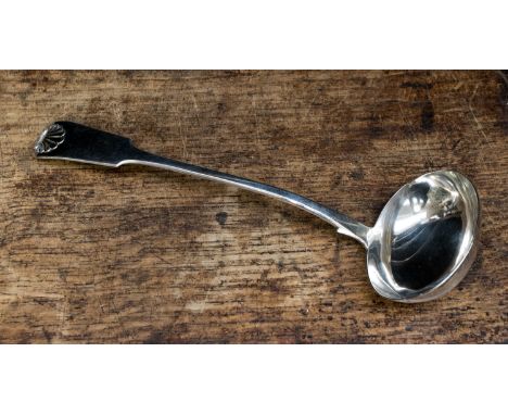  A large Scottish silver fiddle pattern ladle showing a late William IV duty mark for Edinburgh 1841, maker Mackay & Chisholm