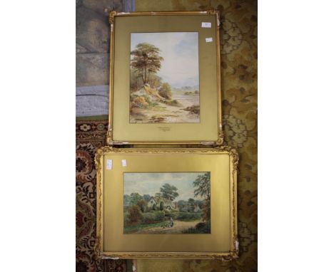 Pair of framed watercolours, one signed R Hayes depicting rural scene with woman feeding hens outside cottage, the other with