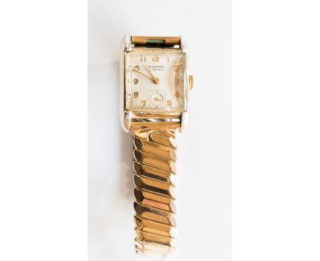 A 1930's Nidor Swiss gentleman's bracelet watch, subsidiary dial, bowed glass, side wind gold plated 