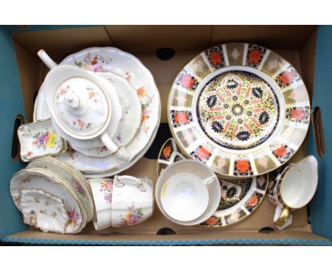 Royal Crown Derby Imari 1128, two 10 inch dinner plates, sugar and one cup, with 2451 jug and bowl (all seconds) with Royal C