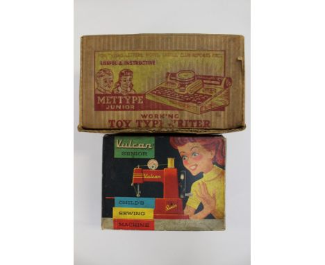  A boxed Vulcan Senior Child's Sewing Machine, inner card packing present, together with a boxed Mettype Junior, Working Toy 