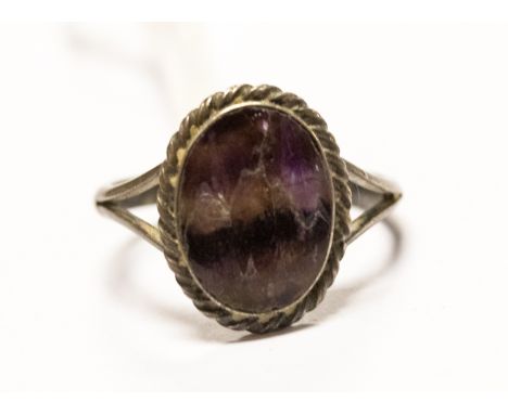 A Blue John silver ring, size M 1/2