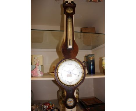 Mahogany banjo barometer with thermometer