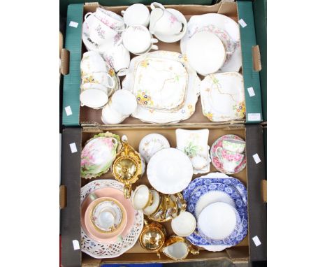 A Royal Albert 'Pixie Pink' tea service, an English bone china 'Summer Blossom' tea service, a Bavaria gilt glazed coffee ser