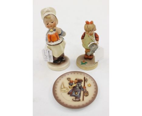 Two Hummel figures and a miniature plate (3)  
