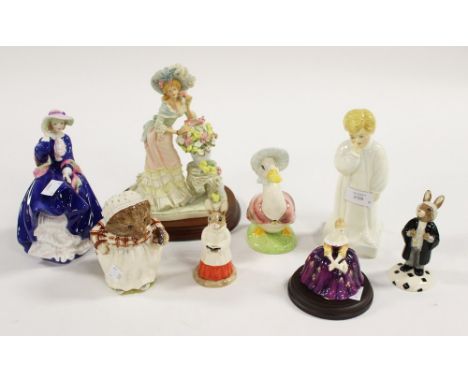 A boxed Beswick model of Jemima Puddle Duck; together with similar of Mrs Tiggy Winkle, two boxed Royal Doulton Bunnykins fig