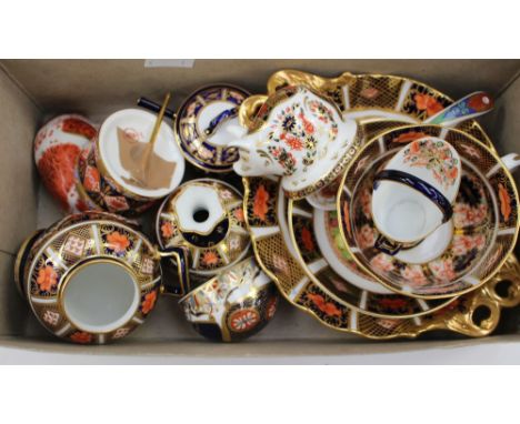 A Royal Crown Derby Imari 1128 pattern twin handled pedestal trinket dish, with assorted Imari miniature items, also Collecto