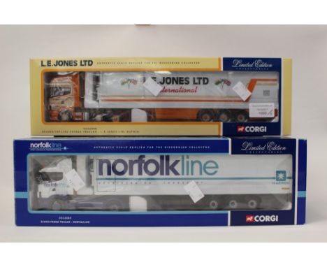 Corgi Ltd Edition Fridge boxed CC12204 Norfolkline Scania and CC12908 Jones Scania and CC12105 Gold Star Special Rugby Cement