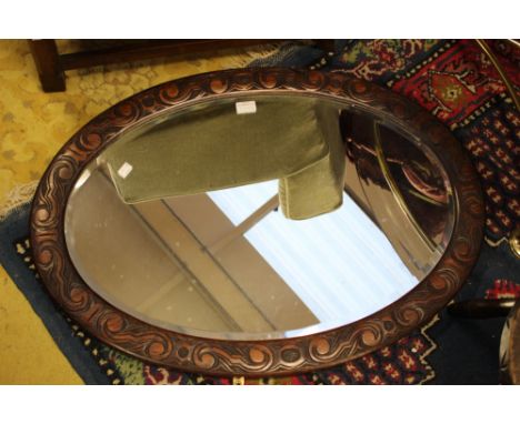 Early 20th Century oak oval mirror, with barley twist umbrella stand and stick chair