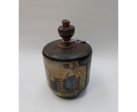 A Scandinavian carved and painted wooden caddy