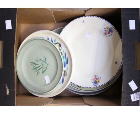 Poole plates, to include Thelwell 1960's, six map plates 1970's, three floral plates, and four green ground floral plates (14