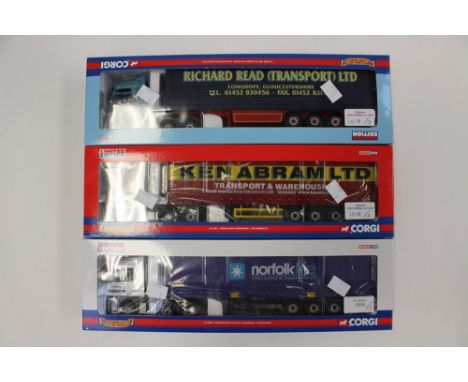 Corgi Hauliers of Renown boxed CC13806 Norfolk line Mercedes CC13907 Ken Abram Foden Curtainside and CC13408 Richard Read ERF