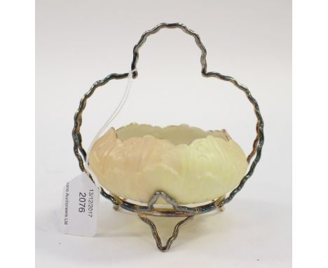 A Royal Worcester, blush ivory leaf moulded bowl in a silver plated frame (1)