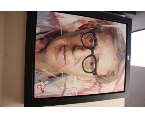 Zinsky (Contemporary British), signed, oil on canvas, portrait of Woody Allen. Approx. 93cm x 77cm (including frame).