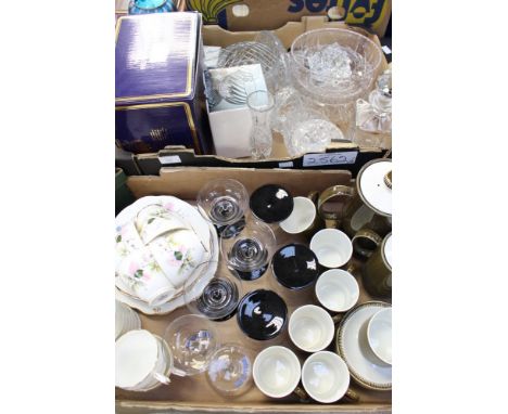 A Poole Pottery coffee service, together with a Duchess tea set and glass Sundae dishes, cut glass bowls, etc. (two boxes)