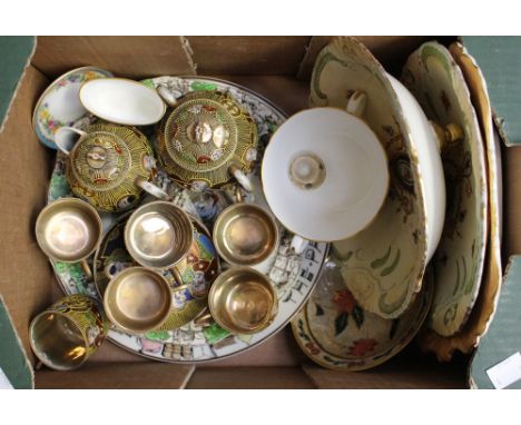 An early 20th Century Royal Worcester blush ivory hand painted tray; together with a Crown Devon drainer bowl and plate, a Sa