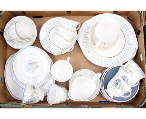 A Susie Cooper 'Glen Mist' tea service (21 pieces) together with a Queen Anne china 'Caprice' tea service (21 pieces) one box