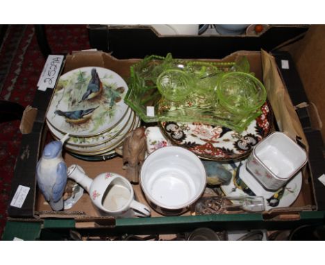 A 1930's lime green pressed depression glass dressing table set, five pairs, all bowls have covers, a quantity of ceramics to