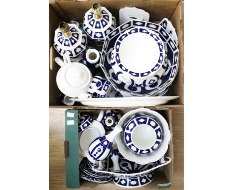 A quantity of undecorated Royal Crown Derby to include table lamps, bowls, plates, etc (two boxes) 