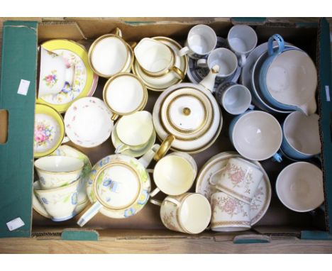 Two Shelley, floral cups and saucers, together with a Royal Worcester, 'Romance' collection, part coffee set, and a Meakin pa