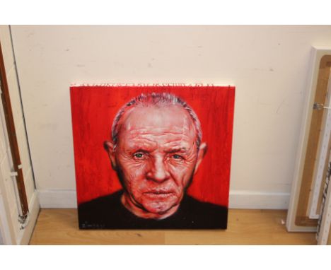 Zinsky (Contemporary British), signed, oil on canvas, portrait of Anthony Hopkins. Approx. 60cm x 60cm.