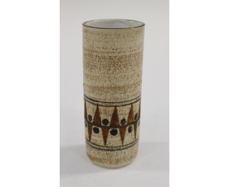 A Troika Earthenware cylindrical vase with diamond and point design 