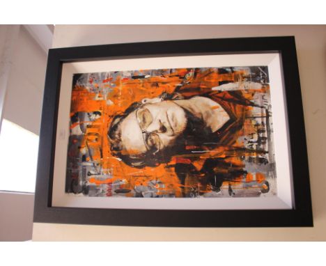 Zinsky (Contemporary British), signed, oil on canvas, portrait of Bono from U2. Approx. 91cm x 65cm (including frame). De Mon