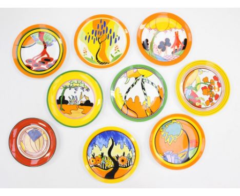 Nine Wedgwood Clarice Cliff style plates