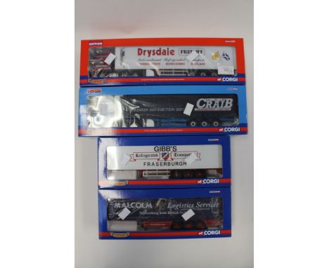 Corgi Hauliers of Renown boxed CC13228 Craib DAF XF Curtainside, CC13606 DAF CF Drysdale Freight Fridge, CC19907 Malcolm trai