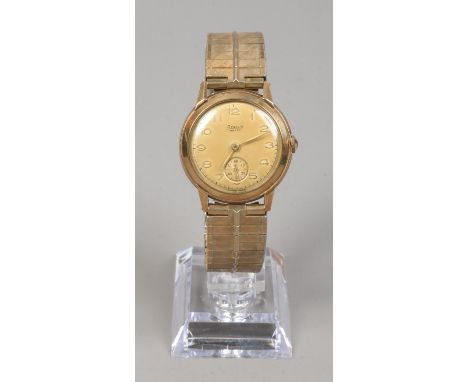 A gentleman's 9ct gold cased Regalis Andrew manual wristwatch on gold plated expanding bracelet. With applied Arabic numeral 