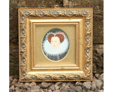 A small gilt framed gouache portrait of Queen Elizabeth I.