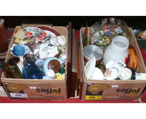 Two boxes of miscellaneous pottery, ceramics and glass to include commemorative, crested ware, cabinet plates, West German va