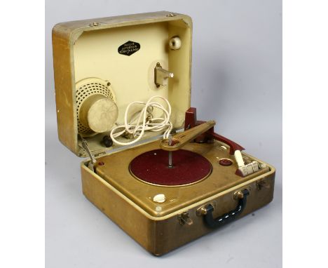 A vintage portable Philips autosonic disc jockey record player.