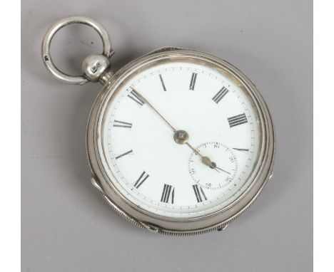 A late Victorian silver cased pocket watch. With enamel dial and subsidiary seconds. Assayed Chester 1900.Condition report in