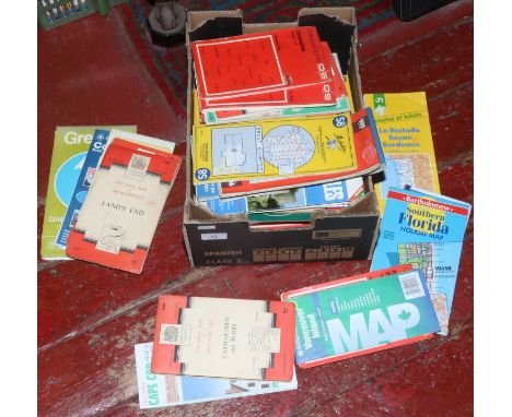 A box of ordnance survey maps of Britain and foreign countries to include Grimsby, Greece, America etc, along with a quantity