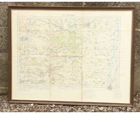 A framed map of The Dukeries, ordnance survey of England &amp; Wales, Second War Revision 1940 sheet 46.
