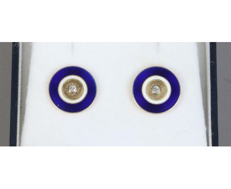 A pair of 18ct gold and enamel diamond set earrings.