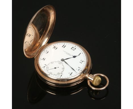 A 9ct gold cased full hunter pocket watch by Thomas Hunter &amp; Son Liverpool in original box and with receipt 1928 having e