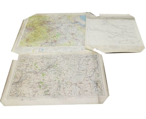 Three local interest maps; a topographical air chart of the United Kingdom 1983, a war office ordnance survey map of Doncaste