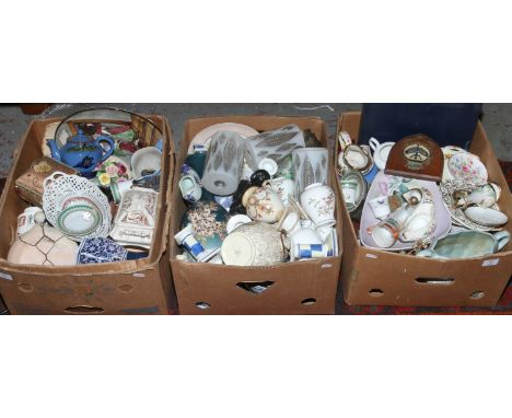 Three boxes of miscellaneous to include Carltonware, decorative mantel vases, tourist wares etc.