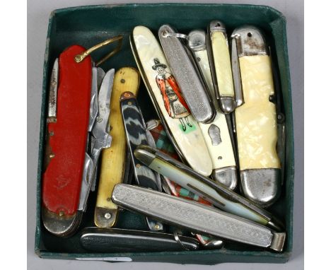Twelve various pocket knives including a William Rodgers example with mother of pearl scales, multi blade etc.
