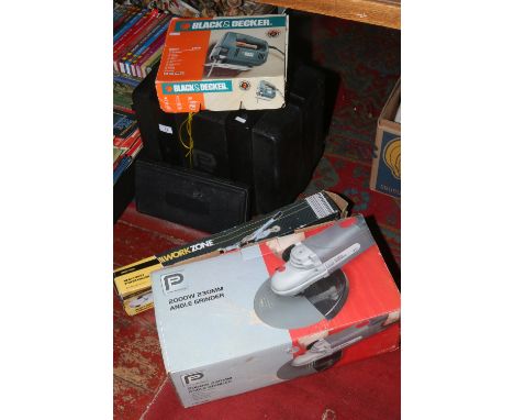 A collection of power tools to include circular saw, 2000w 230mm angle grinder, Black &amp; Decker jigsaw, heavy duty power p