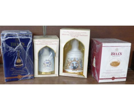 Four Bell's Scotch Whisky decanters, sealed with contents