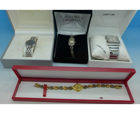 Four watches including Christian Dior and silver and marcasite set